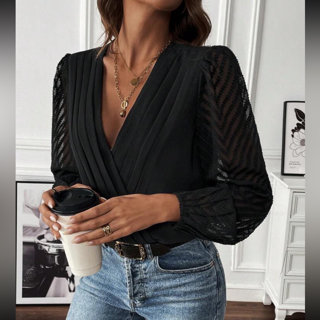 Boho Surplice Neck Pleated Bodysuit